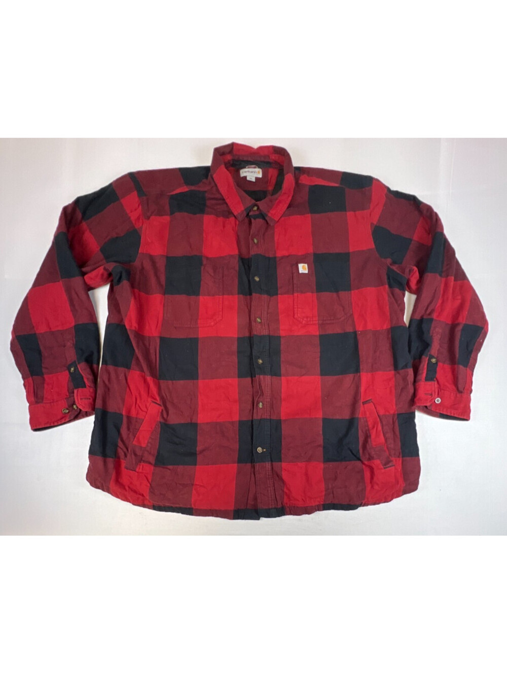 Carhartt Men Red Black Buffalo Plaid Fleece Lined Thermal Shirt Jacket 3XL